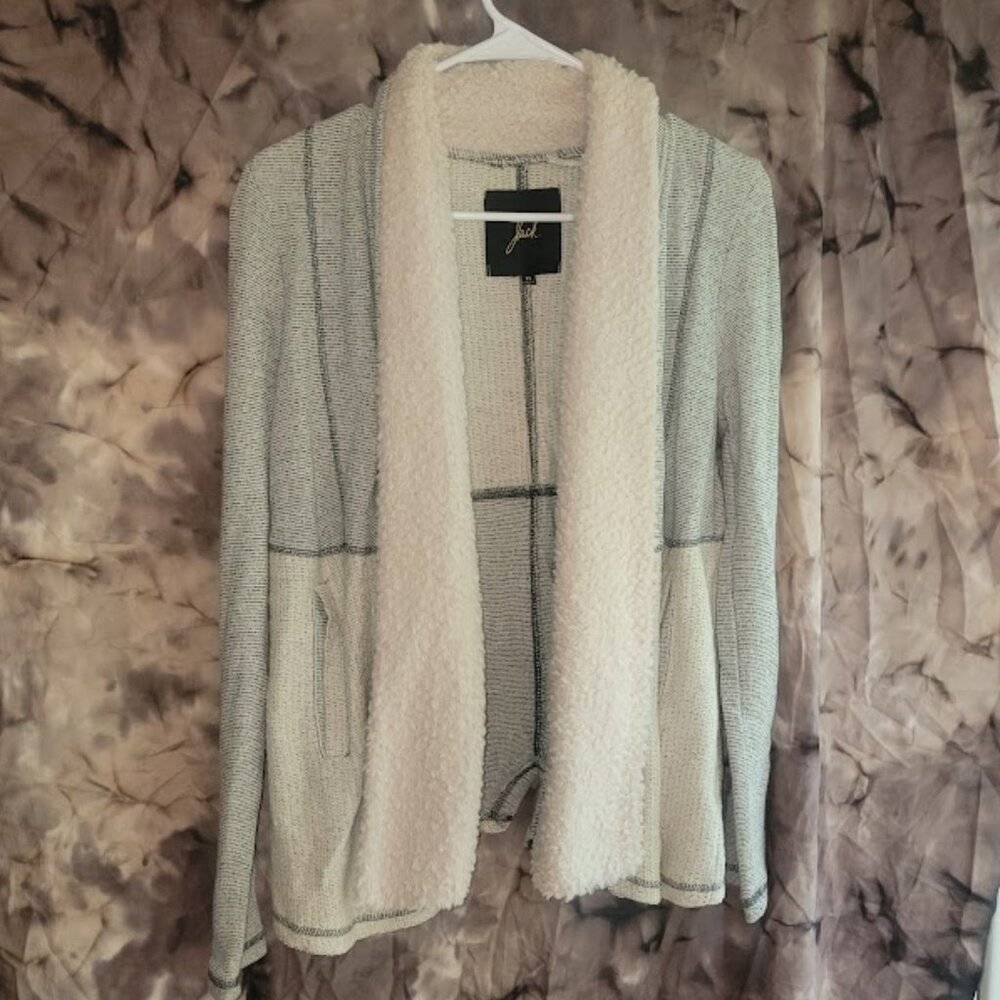 Jack Cozy Sherpa Cardigan Open Front Knit Sweater w Pockets Cream XS Cozycore